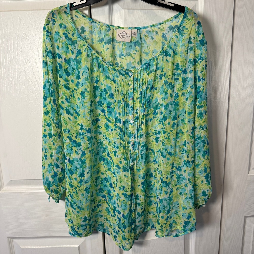 St. John's Bay Floral Print Button Front Long Sleeve Blouse Top